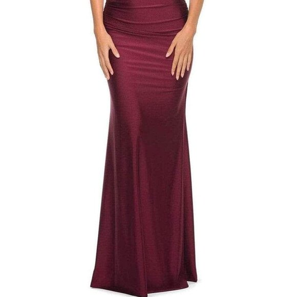 NWT La Femme 30720SC Jersey/Lace Prom Dress Dark Berry Size 8 - Picture 2 of 6